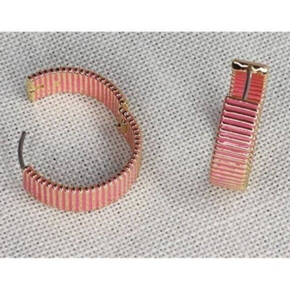 Gorjana Hoop Earrings Catalina Enamel18k Gold Plated Pink Striped - Picture 11 of 15